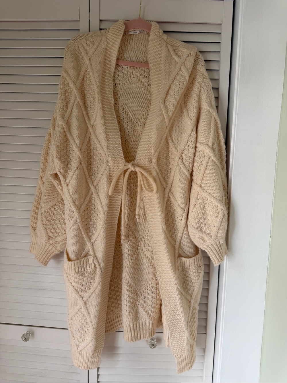 Altar’d State Cream Knit Open-Front Tie Cardigan Sweater